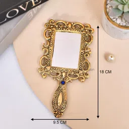 ascension Beautifully Carved Square Shape Gold Plating Metal Hand Mirror image 4
