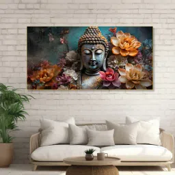 nestroots Canvas Framed Buddha Surrounded by Lotus Flowers Wall Painting-picture-29