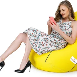 star XXXL Classic Yellow With Navy Blue Piping Filled with Beans Teardrop Bean BagWith Bean Filling image 3