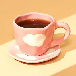 the kumhar kala Pack of 1 Ceramic Cloud Cute Ceramic Cup with Saucer Set 300 ml | Microwave & Dishwasher Safe image 4