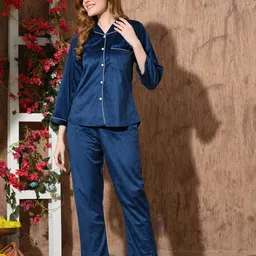 ncandybae Women Night Suit Set Blue Solid image 3