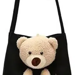 pareek Teddy Bear Plush Shoulder Bag, Black Canvas Tote with Stuffed Sling Bag-picture-18
