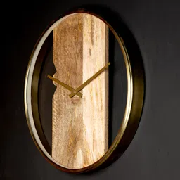 logam Natural Wood Mango Wood & Metal Novelty Wall Clock image 2