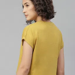 roadster Women Solid Round Neck Pure Cotton Yellow T-Shirt image 5