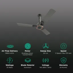 nex Glyde A70 5 Star 1200mm 3 Blade BLDC Motor Ceiling Fan with Remote (Dust Resistant, Granite Grey) image 3