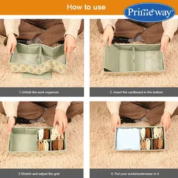 primeway PP Non-Woven Adjustable 12-Grid Organiser for storing Socks, Undergarments, Belt Drawer Divider image 4