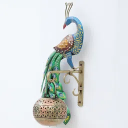 decorum Decorative Peacock Multicolour Iron Wall Hanging Tea Light Holder image 4