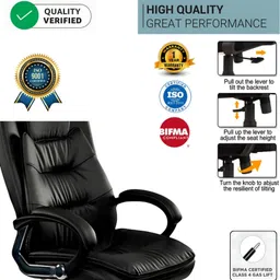 aashra enterprises (E.A) PREMIUM ERGONOMIC M-34 Designer Chair, Bolish Arms High Back Revolving 360 Leatherette Office Executive Chair image 3