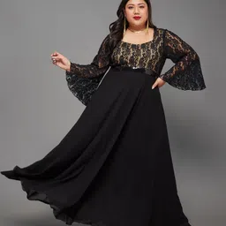 miss chase Women Fit and Flare Black Maxi/Full Length Dress-picture-33