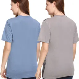 shaun Pack of 2 Women Self Design Round Neck Polyester Multicolor T-Shirt image 1