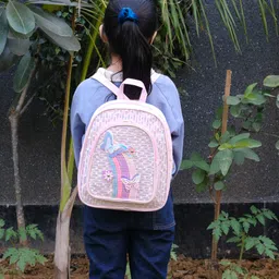 dukiekooky 7.5 L Backpack Girls Pink Sequin Design with Glitter Details Butterfly Rainbow Mini Backpack image 3