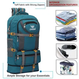 livshine Water Resistant Rucksack For Hiking Trekking And Travel-Unisex-60 L(Green) Rucksack - 60 L image 3