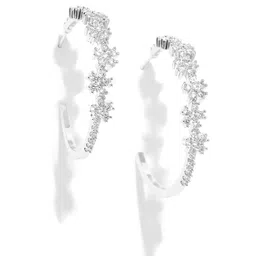 Carlton London Silver-Toned Rhodium-Plated CZ-Studded Circular Half Hoop Earrings image 2