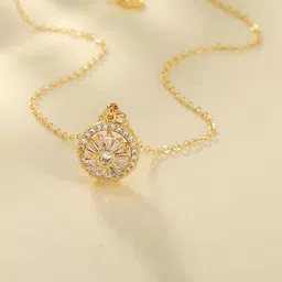 MANSIYAORANGE Stainless Steel Gold Plated AD Studded Circular Pendant With Chain image 1