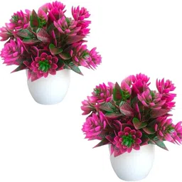 Pack of 2 pink flower decorations for room,balcony,living area Pink Lotus Artificial Flower with Pot-image-55