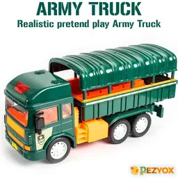 pezyox Friction Powered Army Truck Toy for Kids Unbreakable Big Size Army Truck Toys image 2