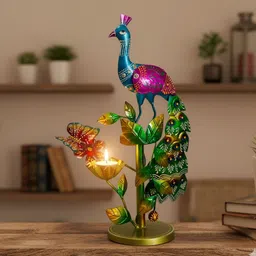 bhavya artandcraft Mayura's Enchanting Glow Handcrafted Metal Peacock Tealight Holder Iron 1 - Cup Tealight Holder-picture-23
