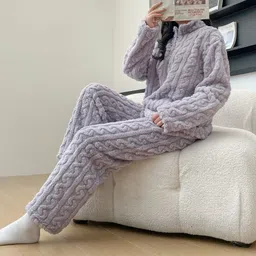 omi Women Night Suit Set Purple Self Design image 2
