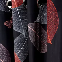 Aura Black & Red 2 Pieces Floral Printed Eyelet Window Curtains image 2