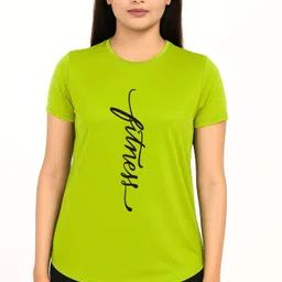 3colors Women Solid Scoop Neck Polyester Green T-Shirt image 1