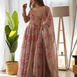 laher fashion Printed Georgette Stitched Anarkali Gown image 3
