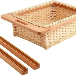 sanjari Beechwood Finish Wicker Pull-Out Basket for Modular Kitchen (24Wx20Lx4H) (600mm) Wooden Fruit & Vegetable Basket-picture-40