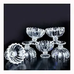 qianli Glass Dessert Bowl otak Premium Quality Crystal Glass Desert Bow Ice Cream Pudding/Desert/Sweet Dish Serving Set l(Pack of 6) image 3