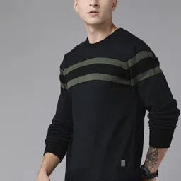roadster Men Striped Round Neck Blue, Green Sweater image 5