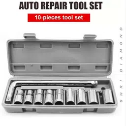 shri diamond SK10/ M-512 Stainless Steel 10-Pieces Hex Socket Wrench Spanner Tool Goti Set for Automobiles/Bike/Car Repair Tool Kit Socket Set Socket Set-picture-27