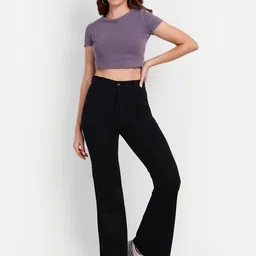 next one Women Flared Black Lycra Blend Trousers image 3