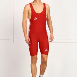 Wrestling and Weight Lifting Costume/ Singlet Striped Men Swim-dress Red Swimsuit-image-84
