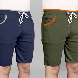 wereko Pack of 2 Solid Men Reversible Dark Blue, Green Sports Shorts-picture-11