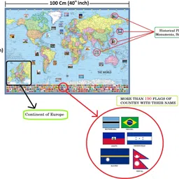 golden paper India, World and Uttar Pradesh Map. Size : 100x70 Centimeter (40"x28" inch). With Important Fact and Figure. Ideal Map For Aspirant of UPSC , PCS , SSC , RAILWAY Exam and Other Competitive Exam. Updated Map. Paper Print image 3