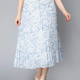 nuevosdamas Women Printed Flared Light Blue Skirt-picture-14