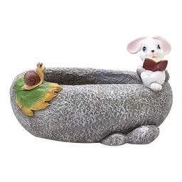 Grey Resin Cute Rabbit Reading Succulent Desk Pot Planter by myBageecha image 2