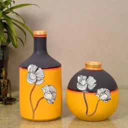 Sunflower Dreams Yellow Terracotta (Set of 2) Vases by Aakriti Art Creations-image-81