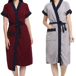 Lgrey, Maroon Free Size Bath Robe-image-60