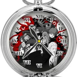 Tiny Tim Antique Pocket-Watch Naruto Theme Akatsuki Print On Dial Car Bike Key Chain Best Gift for Men, Women & Anime Fans on Special Occasions Crome Metal Pocket Watch Chain-image-26