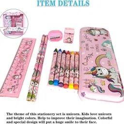 rrcollection Unicorn 12pcs Stationery Set with Eraser Color Scale Geometry Pencil Box image 4