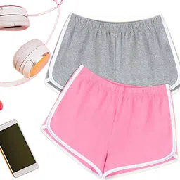 dask Pack of 3 Color Block Women Grey, Black, Pink Dolphin Shorts image 2