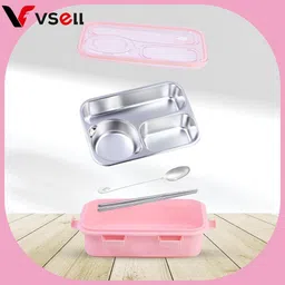 vrjk Compartment -3 Sealed Leak Proof Stainless Steel For Kid's & Adult_K038 3 Containers Lunch Box image 2