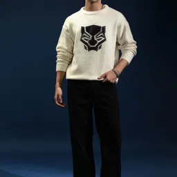 highlander Men Self Design Round Neck White Sweater image 3