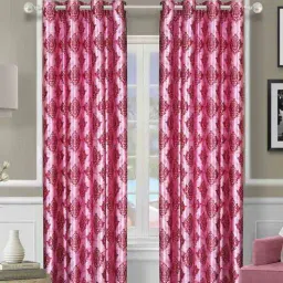 Pink Polyester Ethnic Motif 9FT Light Filtering Eyelet Long Door Curtains (Pack of 2)-image-80