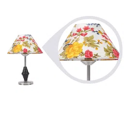 White Fabric Shade Table Lamp With Silver Base By Foziq image 5