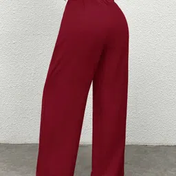 tessora Women Regular Fit Maroon Cotton Blend Trousers image 2