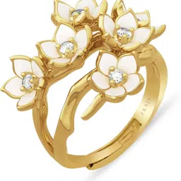 Gold Floral Zircon pure 925 Silver Ring Silver Zircon Rhodium Plated Ring-image-69