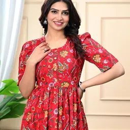 kddy clothing Women A-line Red Knee Length Dress image 5