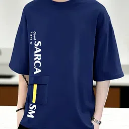autna Men Typography Round Neck Cotton Blend Navy Blue T-Shirt-picture-11