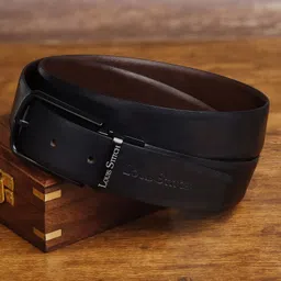 louis stitch Men Formal Black, Brown Genuine Leather Reversible Belt image 1