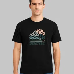 droplet Men Printed Round Neck Pure Cotton Black T-Shirt-picture-15